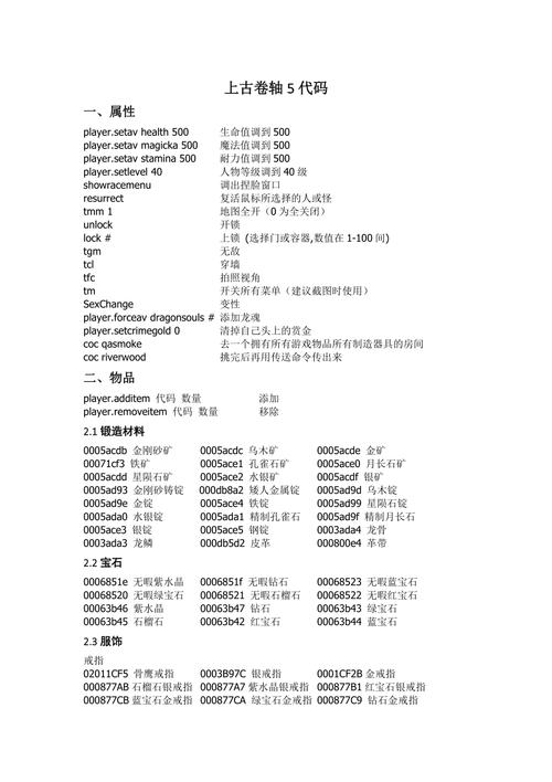 上古卷轴5负重代码大全：轻松修改你的负重上限